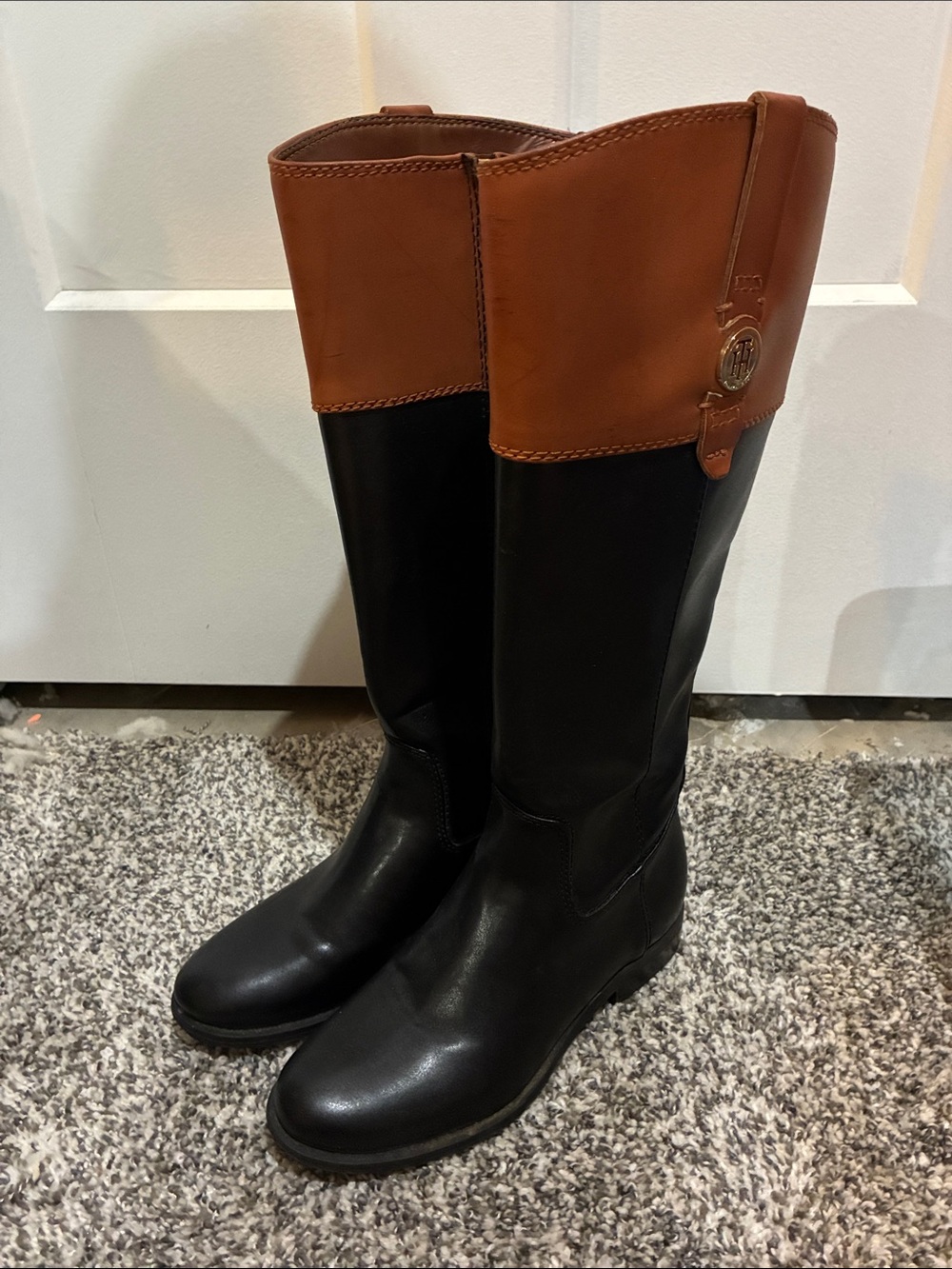 Tommy Hilfiger Black and Brown Two-Tone Knee High Riding Boots